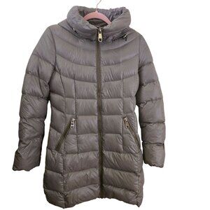 Calvin Klein Packable Down Puffer Coat Hood Pockets Taupe Size S